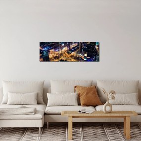 Obraz nočného mesta (s hodinami) (90x30 cm)