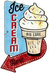 Kovová nástenná ceduľa Ice Cream here - 40*1*60 cm