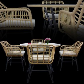 Garden Line ZÁHRADNÝ NÁBYTOK (STÔL, 4 STOLIČKY) – HNEDÝ, VANKÚŠE – ŠEDÉ *7503