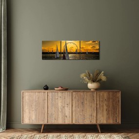 Obraz jachty v západe slnka (s hodinami) (90x30 cm)