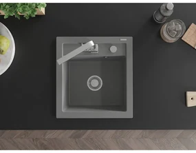 Mexen Vito, 1-komorový granitový drez 520x490x210 mm, chrómová batéria Rita, šedá, 6503-71-670300-00
