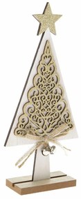 Drevený vianočný stromček Ornamente biela, 11 x 23 x 4 cm