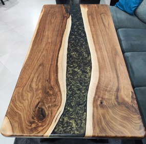 Stôl do obývačky z orechového dreva a čiernej zlatej živice