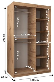 Šatníková skriňa 120 cm Toki 3 (Dub artisan + Čierna matná). Vlastná spoľahlivá doprava až k Vám domov. 1065064