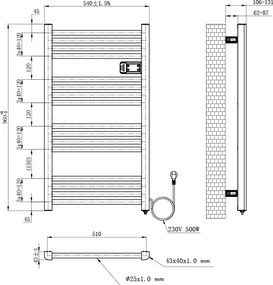 BPS-koupelny Elektrický kúpeľňový radiátor LOA BL 500W 54x96 cm, čierny
