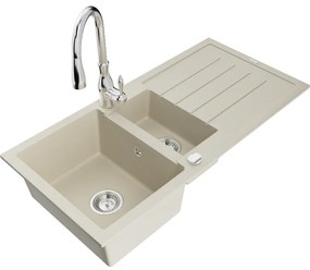 Mexen Andres, 1,5-komorový granitový drez 1000x500x200 mm a drezová batéria Savita, béžová, 6515-69-672601-00