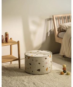 Biely detský puf z textílie buklé/ženilkový Terrazzo – Wigiwama