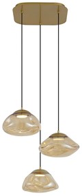 Hotelová elegantná závesná lampa mosadzná s jantárovým sklom 3-svetlá - Gus