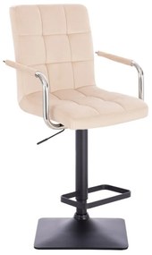 LuxuryForm Barová stolička VERONA VELUR na čiernej hranatej základni - krémová