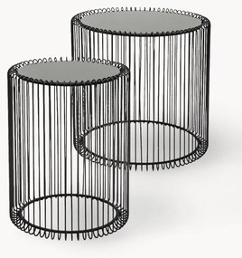 Kovové pomocné stolíky so sklenenou doskou Wire, 2 ks