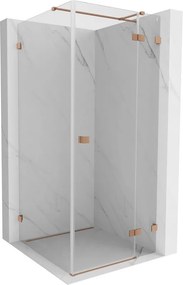 Mexen Lunar T, sklopný sprchový kút pravý 110 x 110 cm, 8mm číre sklo, profil medená matná, 834T-110-110-65-00-P