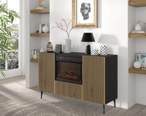 Skrinka s elektrickým krbom F 2D1K Rowanna (dub artisan + čierna). Akcia -20%. Vlastná spoľahlivá doprava až k Vám domov. 1125063