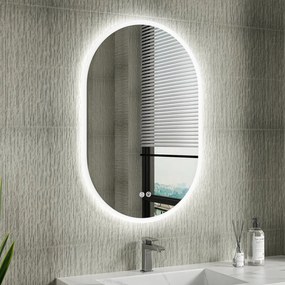Erga Demi, oválne LED zrkadlo 60x90cm, 3 farby svetla, predné osvetlenie, vyhrievacia podložka proti zapareniu, ERG-V01-Demi-6090-CL