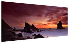 Obraz západu slnka na pobreží (120x50 cm)
