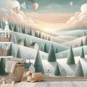 Samolepiaca tapeta zimná krajina s balónmi