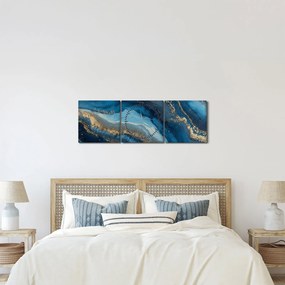 Obraz - Modrá mramorová abstrakcia (s hodinami) (90x30 cm)