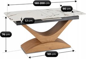 Keramický rozkladací stôl do jedálne, kremeň, biely ALICANTE 160/200