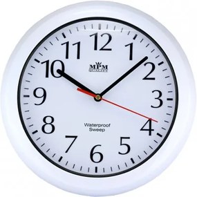 Vodoodolné nástenné hodiny MPM 2535.00, biele, tichý chod Sweep, 30 cm