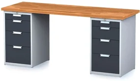 Alfa 3 Dielenský stôl MECHANIC I s 2 zásuvkovými dielenskými boxami na náradie namiesto nôh, 8 zásuviek, 2000 x 685 x 880 mm, antracitové dvere