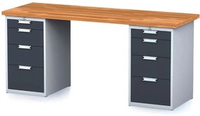 Alfa 3 Dielenský stôl MECHANIC I s 2 zásuvkovými dielenskými boxami na náradie namiesto nôh, 8 zásuviek, 2000 x 685 x 880 mm, antracitové dvere