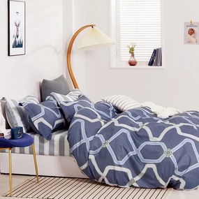 Krásne bavlnené granátovo modré posteľné obliečky s geometrickým tvarom