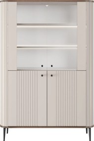 Vitrína Vesper 103 cm štvordverová - kašmír / orech / čierne nohy