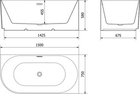 Mexen Gia, voľne stojaca rohová vaňa, drážkovaná, pravá, 150 x 75 cm, čierna matná, čierna matná, 52701507571P-70