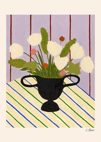 Moikka Plagát Flowers on Striped Cloth by Carla Llanos 70x100