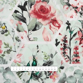 Biante Bavlnený záves Sandra SA-415 Kvety na mintovom hexagóne 150x220 cm