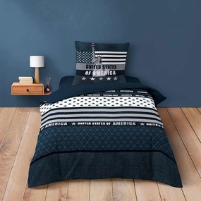 Tmavomodré bavlnené obliečky na jednolôžko 140x200 cm States – douceur d'intérieur