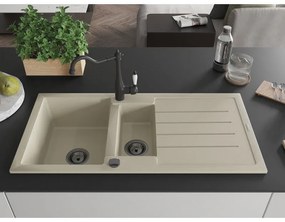 Mexen Andres, granitový drez 1000x500x200 mm, 1,5-komorový a drezová batéria Carla, béžová, 6515-69-670700-70