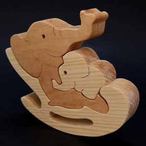 AMADEA Drevené puzzle hojdací slon, masívne drevo dvoch druhov drevín, 14x12x3 cm