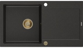 Mexen Leo, drez granitový 900x500x190 mm, 1-komorový, čierna-zlatá metalíza so zlatým sifónom, 6501901010-75-G