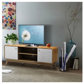 Biely/v prírodnej farbe TV stolík v dekore duba 140x53 cm Caitlin – Støraa