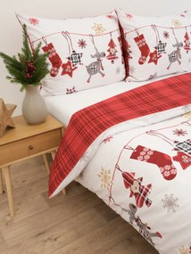 Vianočné bavlnené obliečky Renforcé - Sobíci červené