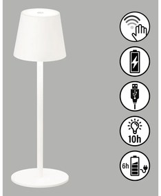 Biela LED stmievateľná stolová lampa so senzorom pohybu a s kovovým tienidlom (výška 38 cm) Tropea – Fischer &amp; Honsel