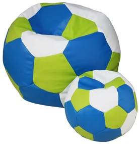JAKS Sedací vak futbalová lopta s podnožkou bielo modro zelený