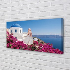 Obraz na plátne Grécko kvety morské stavby 125x50 cm