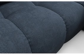 Rozkladacia rohová čalúnená sedacia súprava s úložným priestorom v tvare L ALMADA pravá modrá