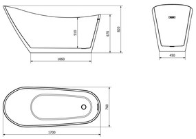 Mexen OVIEDO VOĽNE STOJACA VANA Biela 170 x 76 CM + sifón automat, 51561707600