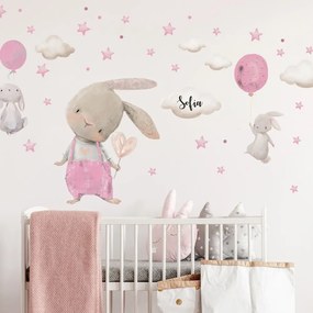Nálepka na stenu pre dievča - Zajačiky s balónmi