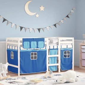 Detská vyvýšená posteľ závesy modrá 90x190 cm masívna borovica 3283830