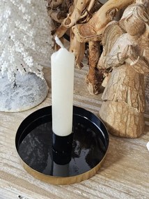 Čierno - zlatý antik kovový svietnik Marrakech black - Ø 10*2,5 cm