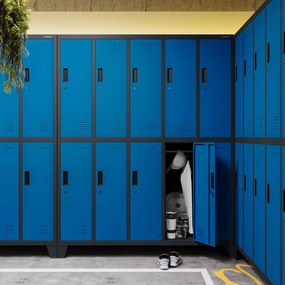 Sociálna BHP šatníková skriňa s 10 dverami BARTEK 1360 x 1720 x 450 mm, antracitovo-modrá
