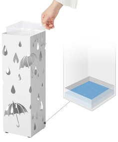 SONGMICS Stojan na dáždniky kovový, biely, motív kvapiek 15,5x15,5x49cm