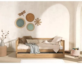 Detská posteľ z dubového dreva v prírodnej farbe s výsuvným lôžkom a úložným priestorom 90x200 cm Forrest – Vipack