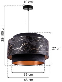 Závesné svietidlo Werona duo 3, 1x čierne textilné tienidlo so vzorom, g