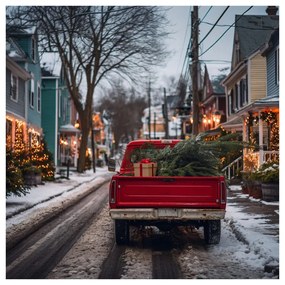 Obraz zasnežená ulica s vianočnými svetlami
