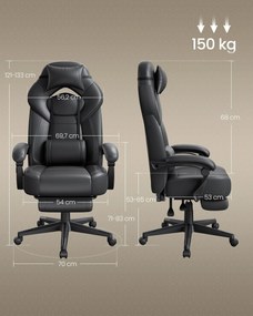Herná stolička s opierkou nôh, ergonomický dizajn, čierna farba