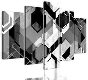 5-dielny obraz futuristická abstrakcia tvarov v čiernobielom prevedení